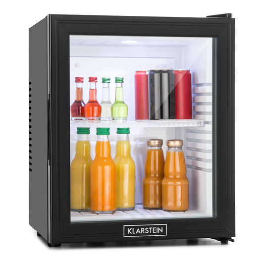Klarstein MKS-13 Mini-Kühlschrank 36L, leise Minibar mit Regaleinschub, Schwarz/Silber